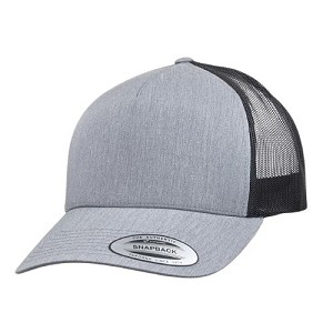 Big heather gray and black trucker mesh cap made for big heads. 